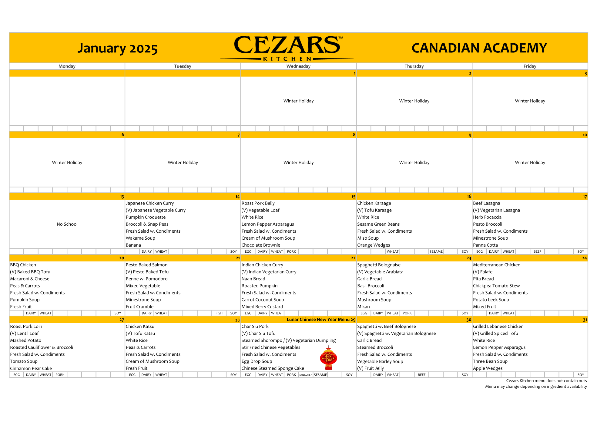 January Menu