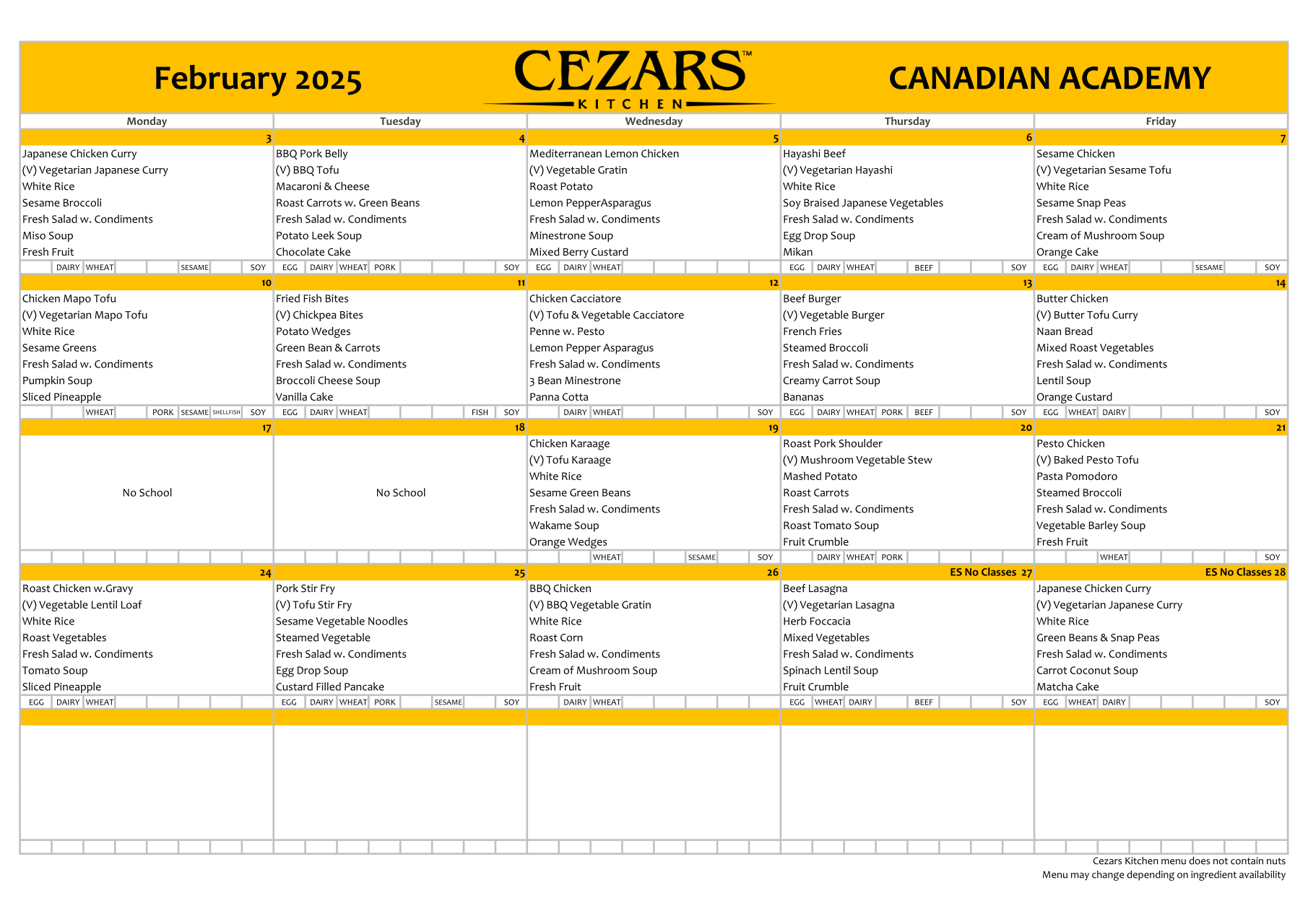 February Menu